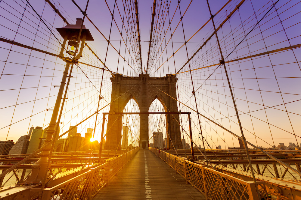 Brooklyn Bridge sunset New York Manhattan skyline NY NYC USA